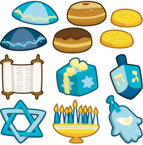 illustrazioni stock, clip art, cartoni animati e icone di tendenza di ebraico icone 3 - hanukkah menorah human hand lighting equipment