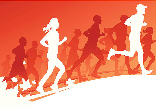 jesień run - jogging running motivation group of people stock illustrations
