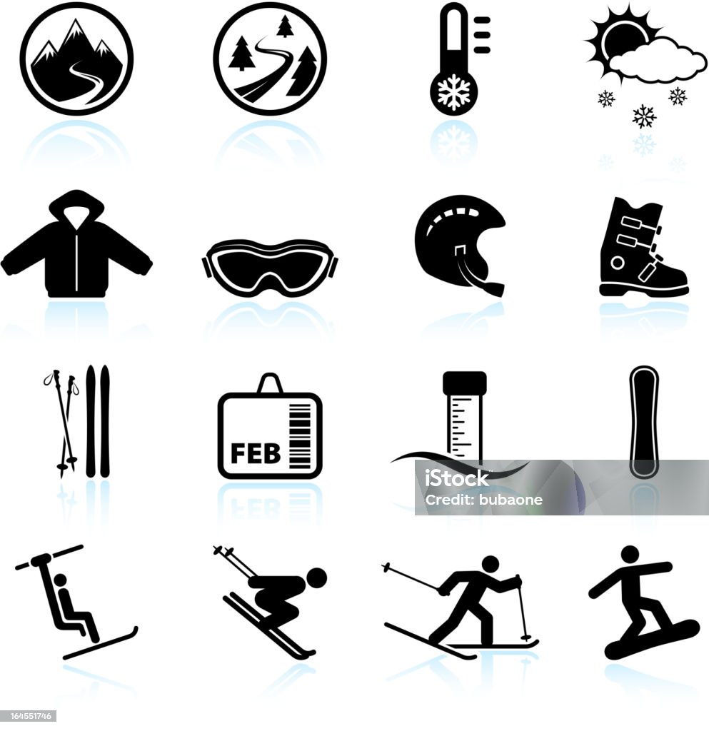 Winter skiing vacation black & white vector icon set Winter skiing vacation black & white icon set  Skiing stock vector