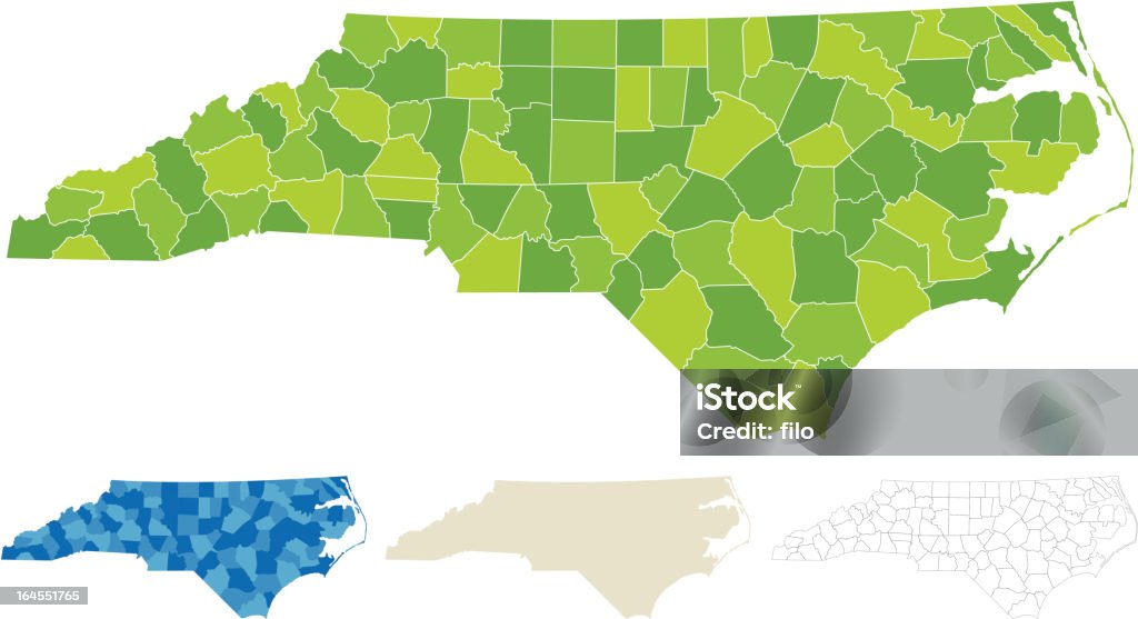 Mapa del condado de Carolina del Norte - arte vectorial de Carolina del Norte - Estado de los EE. UU. libre de derechos