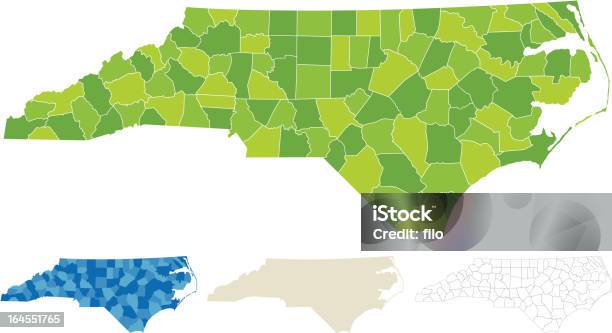 Ilustración de Mapa Del Condado De Carolina Del Norte y más Vectores Libres de Derechos de Carolina del Norte - Estado de los EE. UU. - Carolina del Norte - Estado de los EE. UU., Mapa, Zona urbana