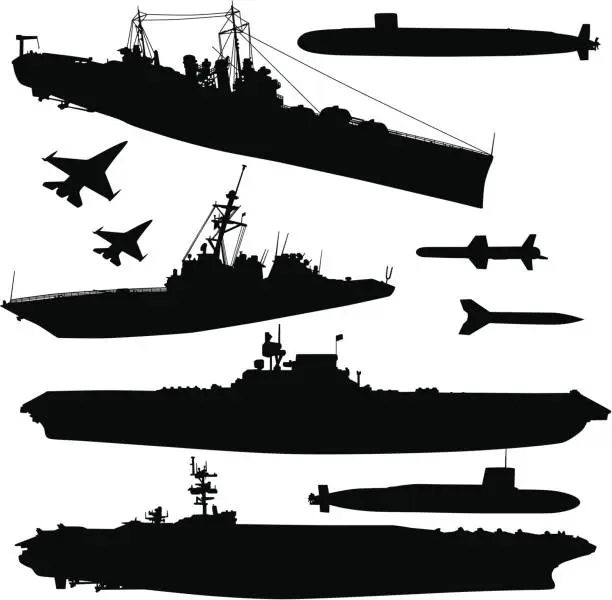 Vector illustration of Military Ships and Elements