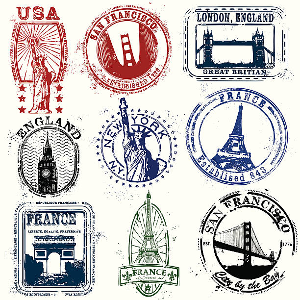 стилизованные штемпелей west - retro revival new york state usa north america stock illustrations