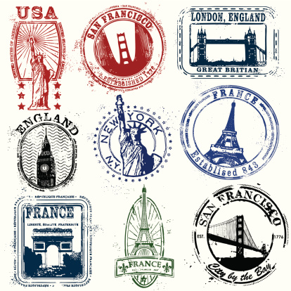 Series of vintage stylized stamps of the West