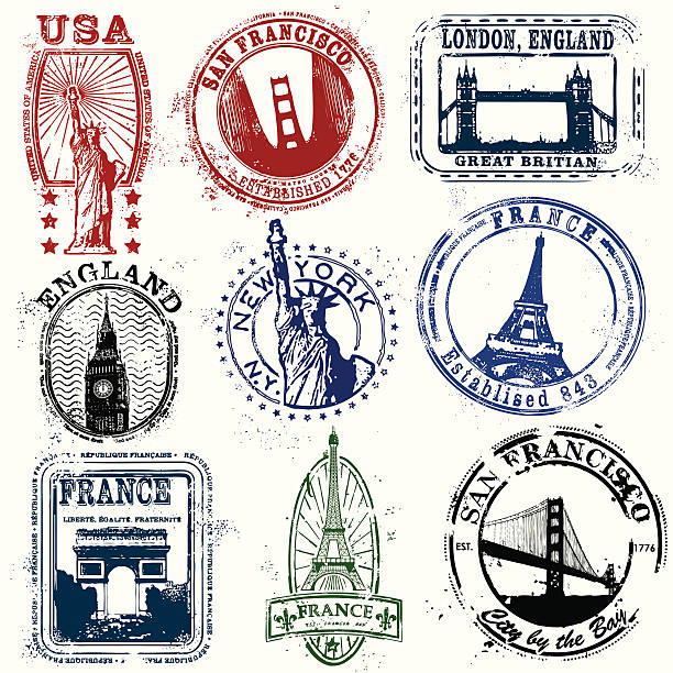 Stylized Stamps of the West Series of vintage stylized stamps of the West usa england stock illustrations