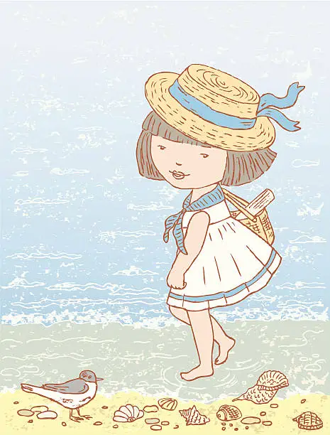 Vector illustration of Walks at the sea