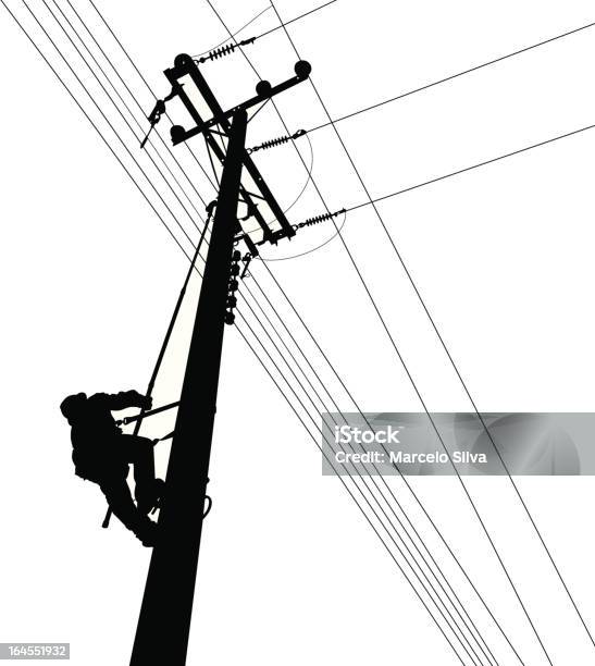 Electric Arbeiter Klettern Silouete Stock Vektor Art und mehr Bilder von Telefonmast - Telefonmast, Elektriker, Elektrizität