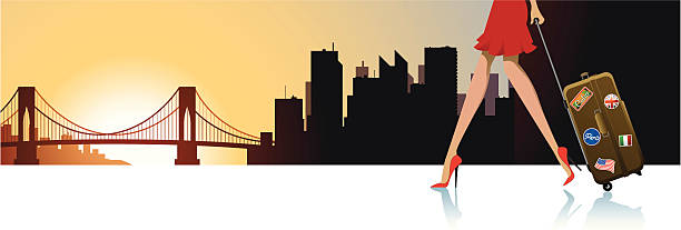 ilustraciones, imágenes clip art, dibujos animados e iconos de stock de atardecer en n.y. - new york city skyline bridge brooklyn
