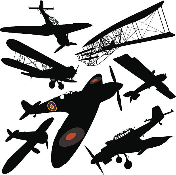 illustrations, cliparts, dessins animés et icônes de collection historique avion - airplane biplane retro revival old fashioned