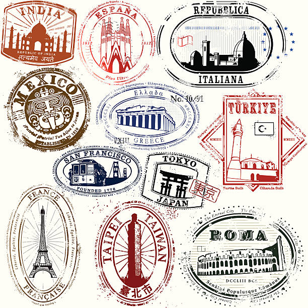 стильные поездки марок от yonder - greek revival style stock illustrations