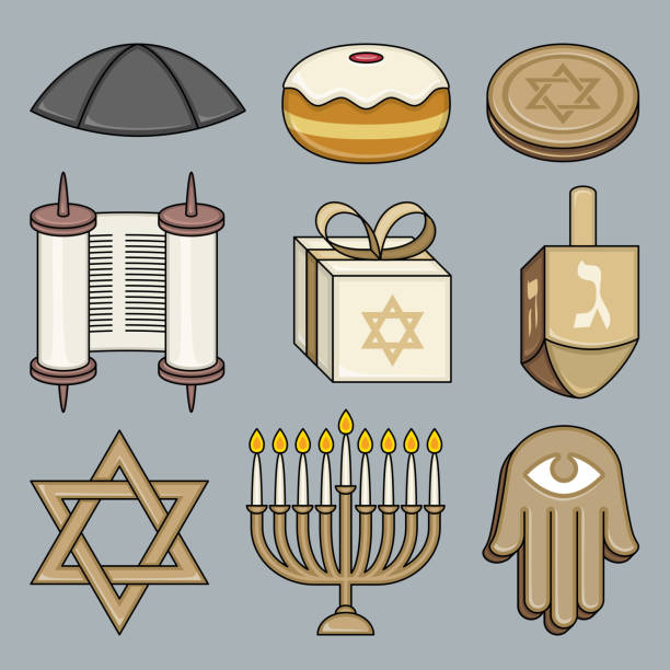illustrazioni stock, clip art, cartoni animati e icone di tendenza di ebraico icone 1 - hanukkah menorah human hand lighting equipment