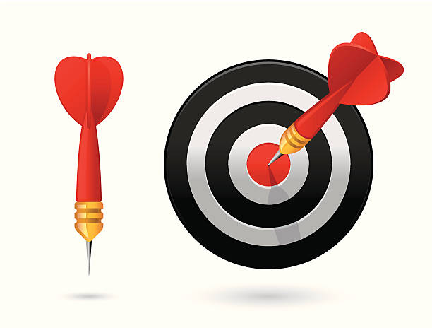 dart in bull's-eye - darts stock-grafiken, -clipart, -cartoons und -symbole