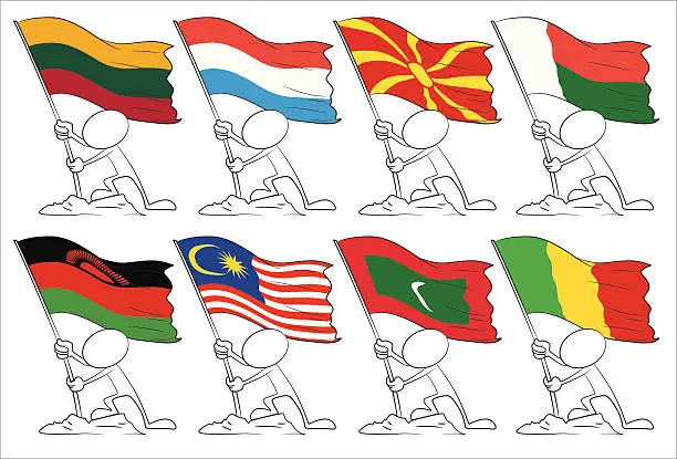 Vector illustration of faceless character with flags