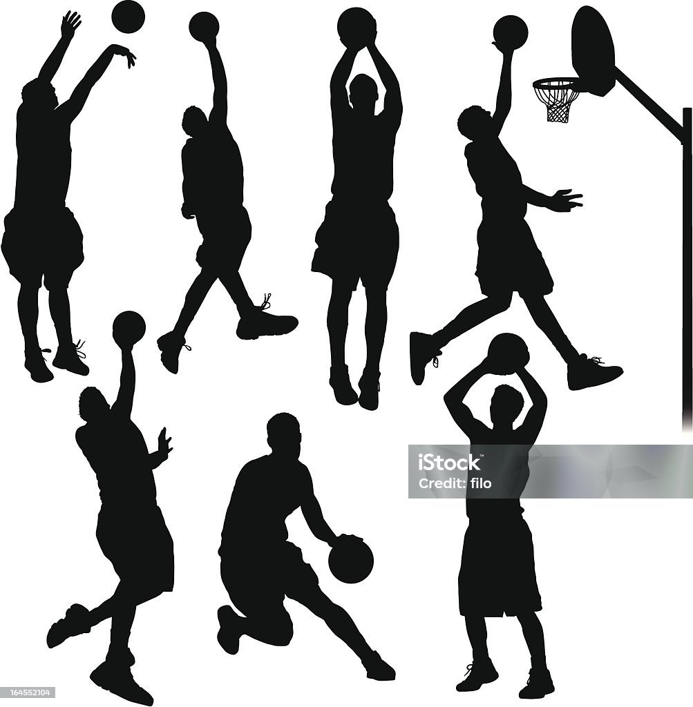 Giocatori di basket - arte vettoriale royalty-free di Sagoma - Controluce