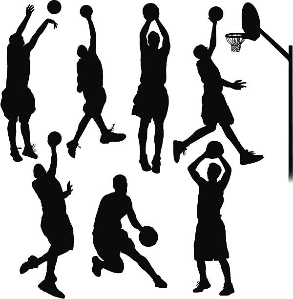 ilustrações de stock, clip art, desenhos animados e ícones de jogadores de basquetebol - atirar à baliza ilustrações