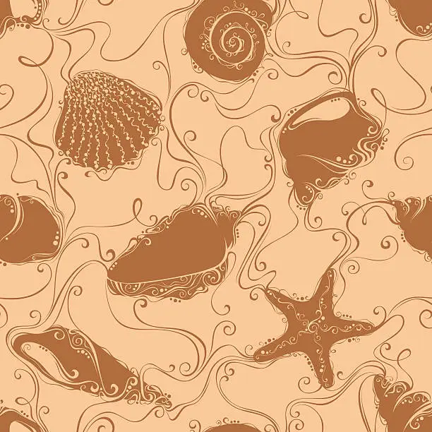 Vector illustration of Seamless pattern with shells