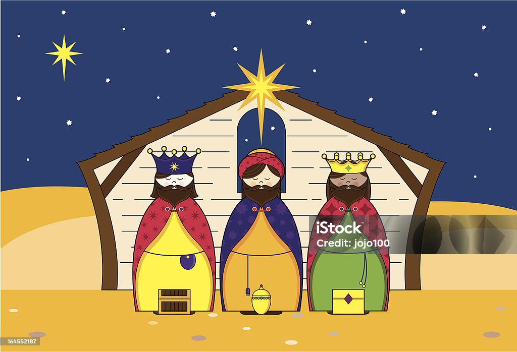 Trois Noël grand caractère icônes de Nativité Barn - clipart vectoriel de Adulte libre de droits