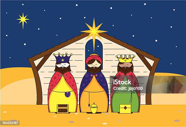 Trois Noël Grand Caractère Icônes De Nativité Barn Vecteurs libres de droits et plus d'images vectorielles de Adulte - Adulte, Barbe, Cadeau