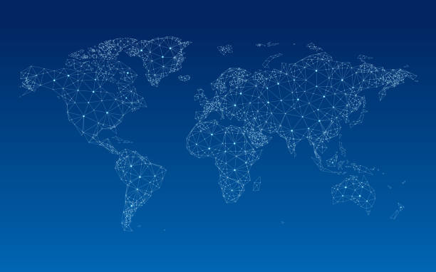 ilustraciones, imágenes clip art, dibujos animados e iconos de stock de mapa mundial - fiber optic computer network communication blue