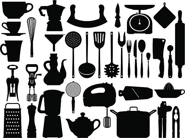 Kitchen tools silhouettes Set of design elements - Kitchen Tools silhouettes. mezzaluna stock illustrations