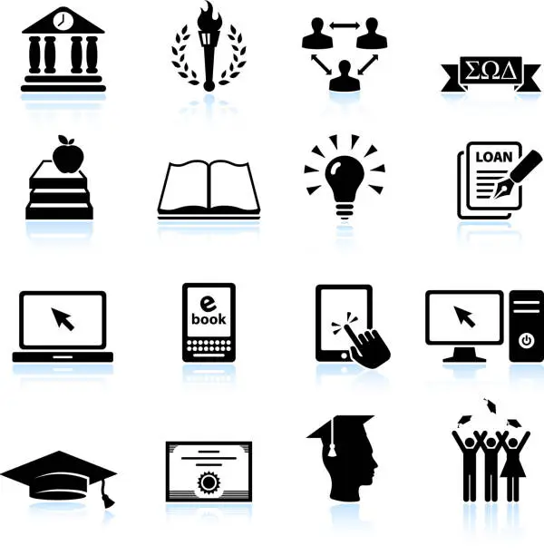 Vector illustration of Modern College and higher education black & white icon set