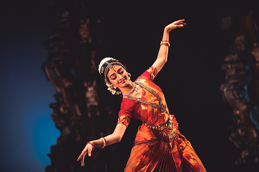 Difficult bharatanatyam poses by talented dancer and popular classical dance form in south india