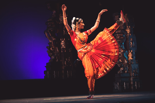 Difficult bharatanatyam poses by talented dancer and popular classical dance form in south india