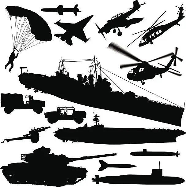 Vector illustration of Warfare Silhouette Elements