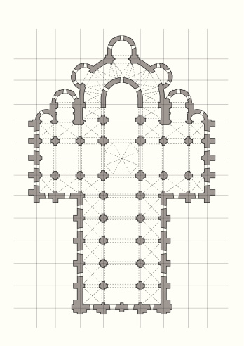 vector drawing of typical cathedral plan in grayscale. zip includes ai version.