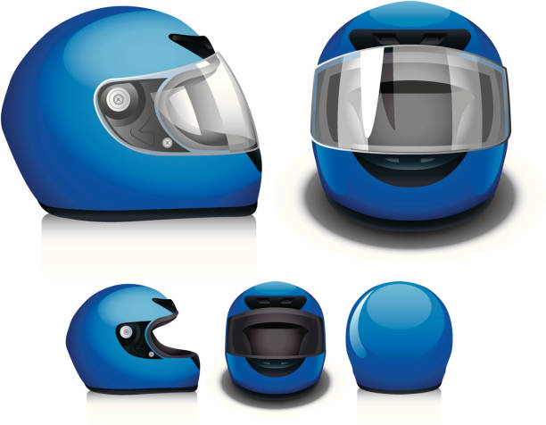 Motorcycle helmet "Side, front, and back view of a motorcycle helmet." helmet stock illustrations
