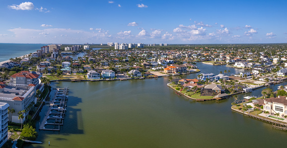 Naples coastal neighborhood, waterfront homes