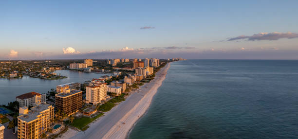 Aerial drone photo Naples Vanderbilt Beach Florida, at sunset