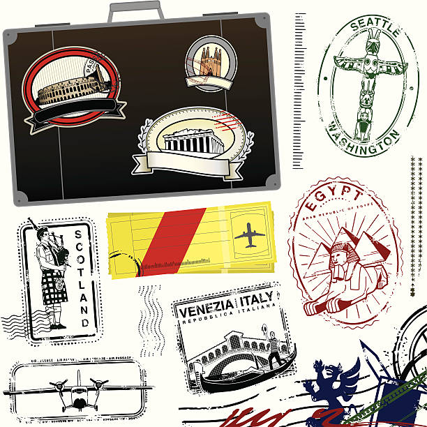 reise-briefmarken olde - carved rock stock-grafiken, -clipart, -cartoons und -symbole