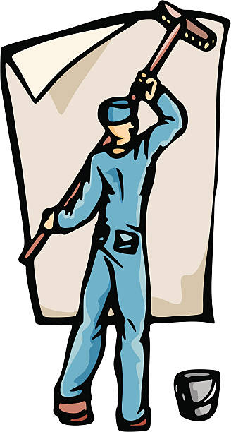 Man Pasting Poster (Vector) A ready-to-cut vector illustration of a man, pasting a poster. flyposting illustrations stock illustrations