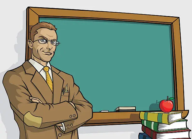 Vector illustration of Teacher & Blackboard