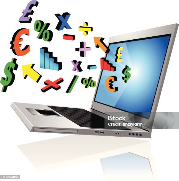 Financial Symbols From A Laptop Stock Illustration - Download Image Now - Arrow Symbol, Banking, Bar Graph