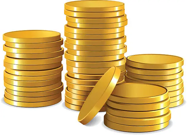 Vector illustration of Graphic of stacks of plain gold coins with white background