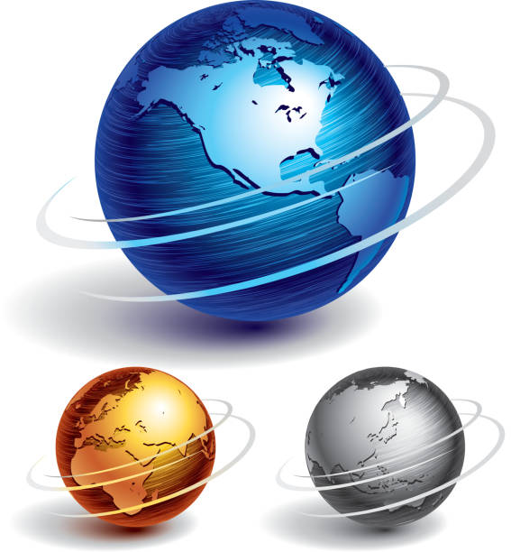 Various globes of different colors and sizes Three brushed metal globes. Spinning stock illustrations