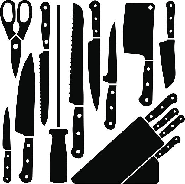 stockillustraties, clipart, cartoons en iconen met kitchen knives and equipment - hakmes