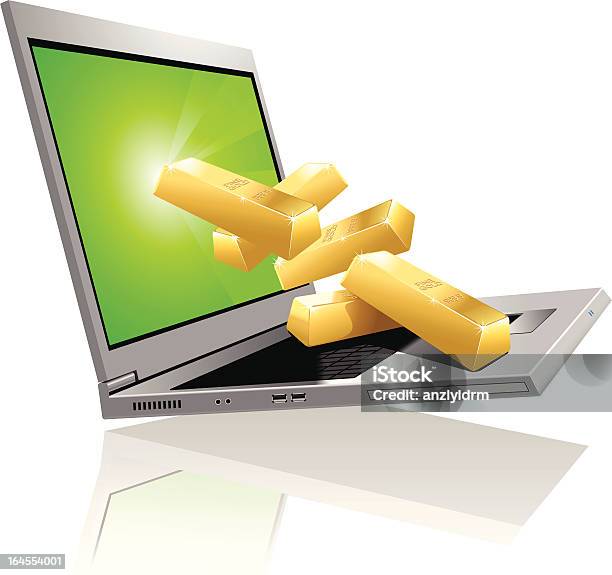Vetores de Barras De Ouro Com Um Laptop e mais imagens de Amarelo - Amarelo, Barra de Ouro, Branco