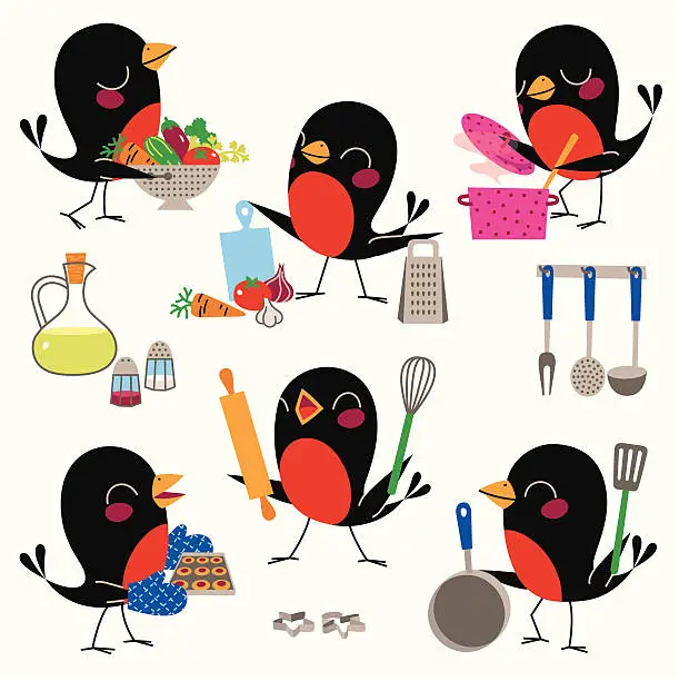Vector illustration of Cooking with Birds.