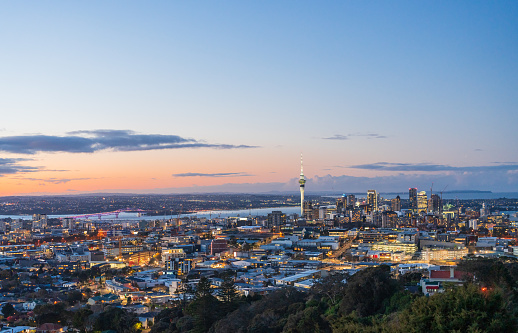 The beautiful view of Auckland City after Sunset, New Zealand.