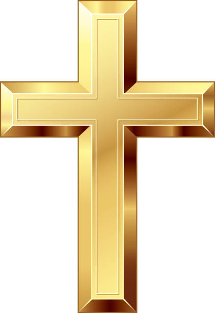 ilustrações de stock, clip art, desenhos animados e ícones de cruz - cross cross shape shiny gold