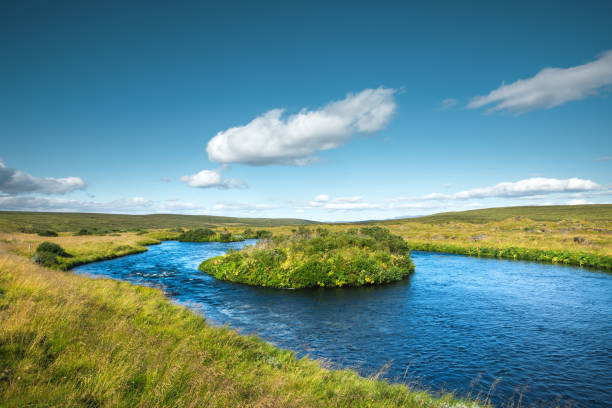 Idyllic landscape with the Laxa river in Iceland on a sunny summer day.
