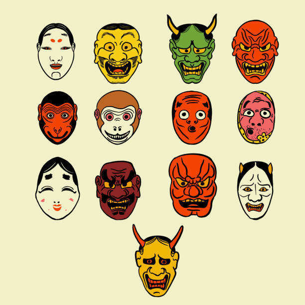 The Japanese mask  image Japanese mask typically refers to traditional masks used in various cultural contexts in Japan. These masks hold cultural, artistic, and historical significance. hannya stock illustrations