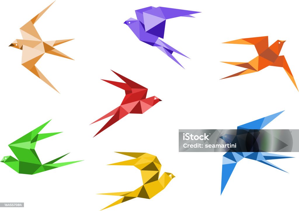 Origami swallows Swallows birds set in origami style isolated on white background Art stock vector
