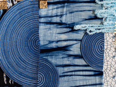 Blue tie-dye and batik, an indigo-dyed fabric