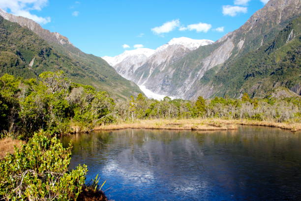 냉동상태의 페터스 수영장 프랜즈 조지프 빙하, new zealand - mountain peak mt cook mountain maori 뉴스 사진 이미지