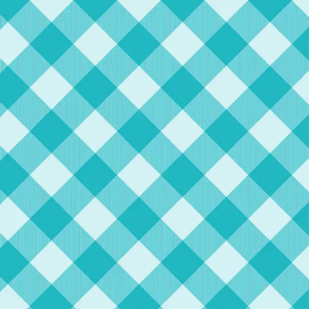 Vector illustration of Seamless diagonal plaid and checkered patterns in turquoise and white for textile baby and kid's design.