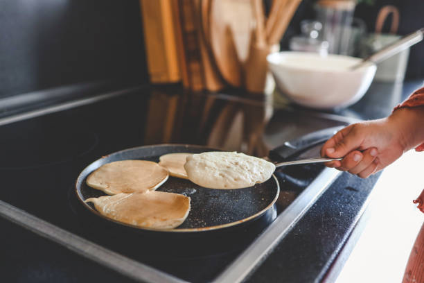 istock Cooking breakfast, pancakes in a pan 1645600485